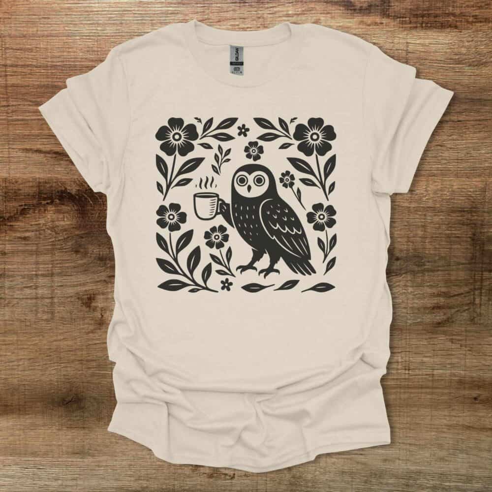 Boho Floral Coffee Owl Natural T-Shirt Unisex Boho Floral Coffee Owl Natural T Shirt Unisex
