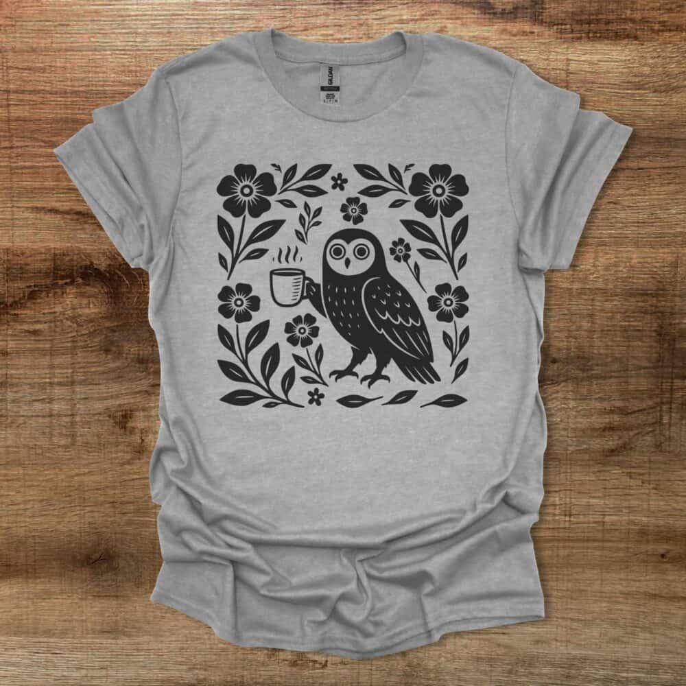 Boho Floral Coffee Owl Sport Grey T-Shirt Unisex Boho Floral Coffee Owl Sport Grey T Shirt Unisex