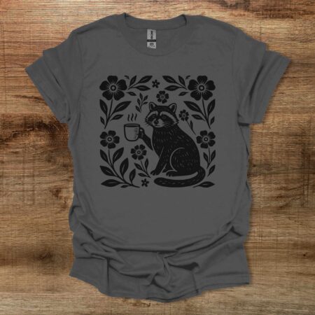 Boho Floral Coffee Raccoon Charocal T Shirt Unisex