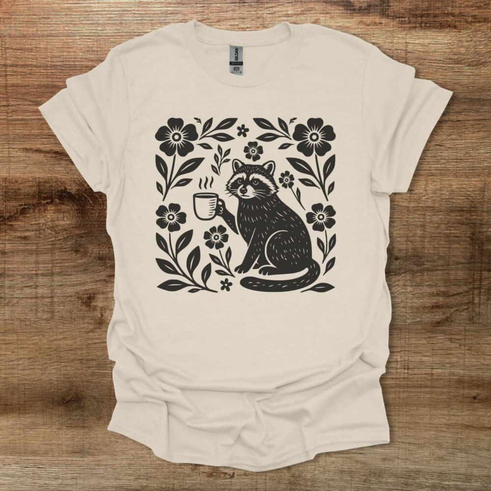 Boho Floral Coffee Raccoon Natural T-Shirt Unisex Boho Floral Coffee Raccoon Natural T Shirt Unisex