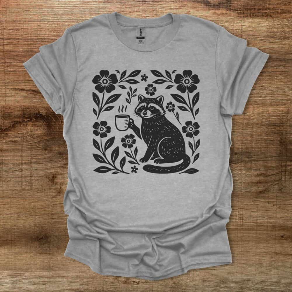Boho Floral Coffee Raccoon Sport Grey T-Shirt Unisex Boho Floral Coffee Raccoon Sport Grey T Shirt Unisex
