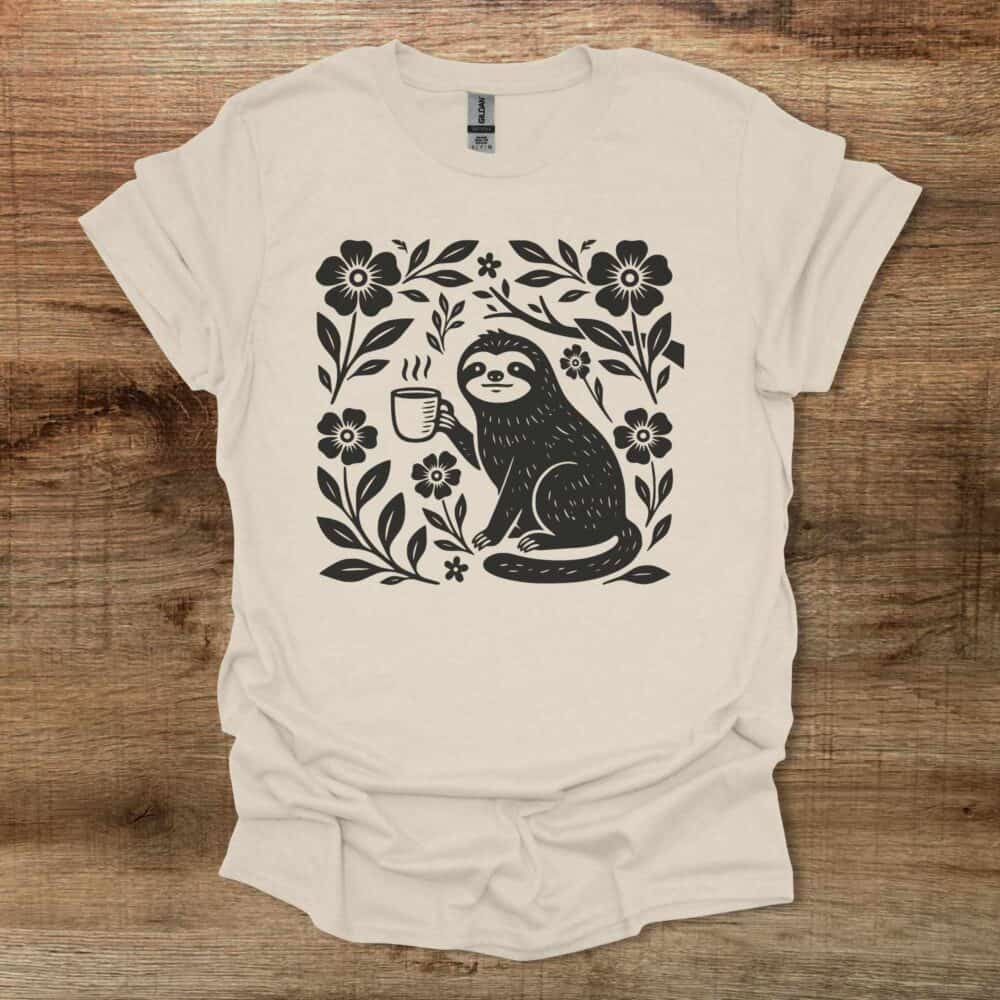 Boho Floral Coffee Sloth Natural T-Shirt Unisex Boho Floral Coffee Sloth Natural T Shirt Unisex