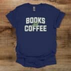 Books & Coffee College Navy T Shirt Unisex