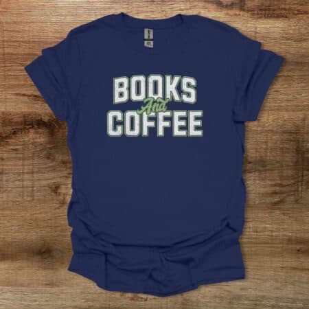 Books & Coffee College Navy T Shirt Unisex