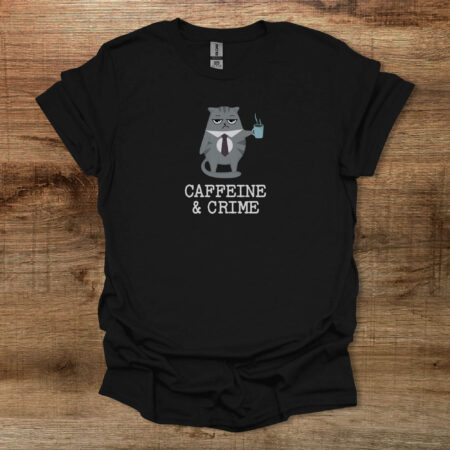 Caffeine & Crime Inspector Cat Black T Shirt Unisex