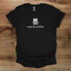 Cats & Coffee Clip Art Black T Shirt Unisex