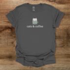 Cats & Coffee Clip Art Charocal T Shirt Unisex