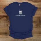 Cats & Coffee Clip Art Navy T Shirt Unisex