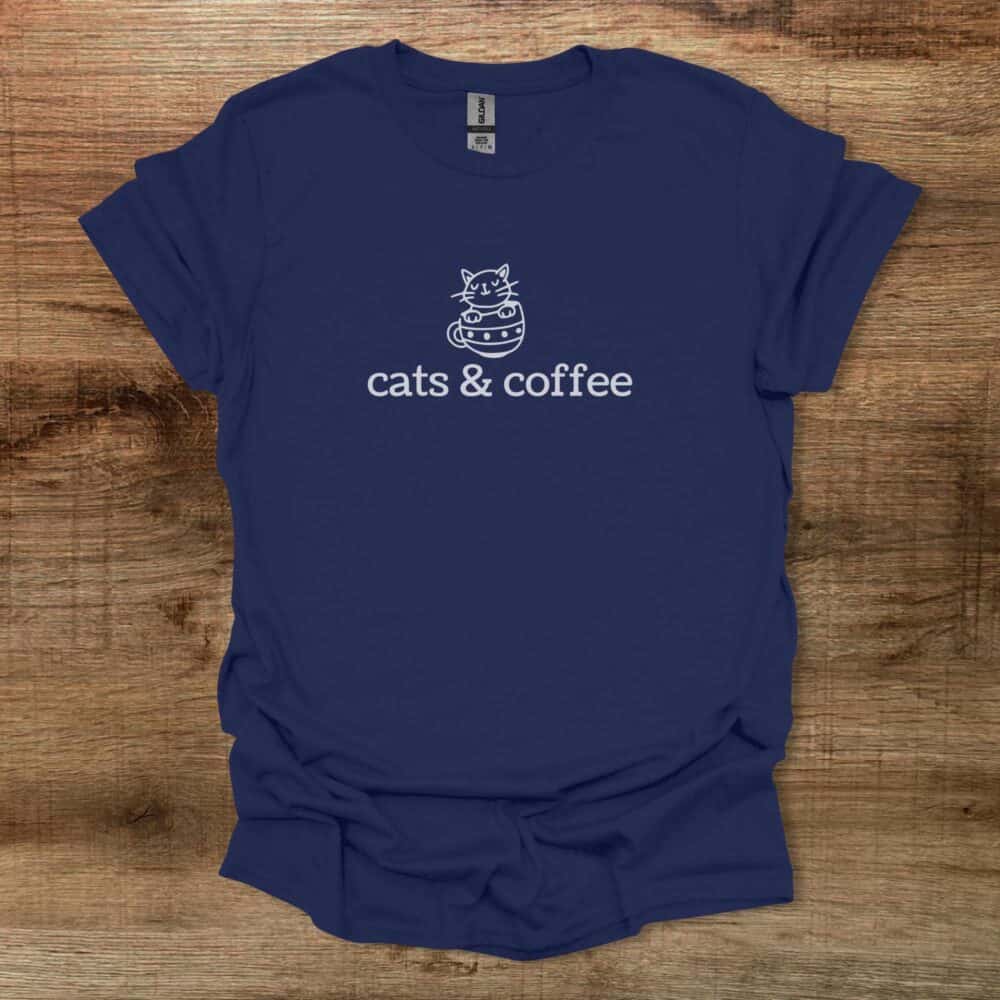 Cats & Coffee Illustrated Navy T-Shirt Unisex Cats & Coffee Illustrated Navy T Shirt Unisex