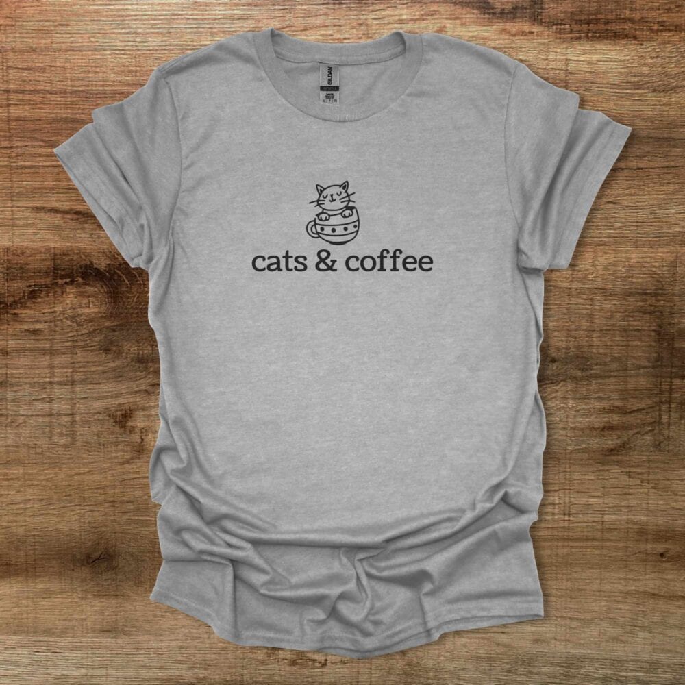 Cats & Coffee Illustrated Sport Grey T-Shirt Unisex Cats & Coffee Illustrated Sport Grey T Shirt Unisex