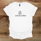 Cats & Coffee Illustrated White T Shirt Unisex