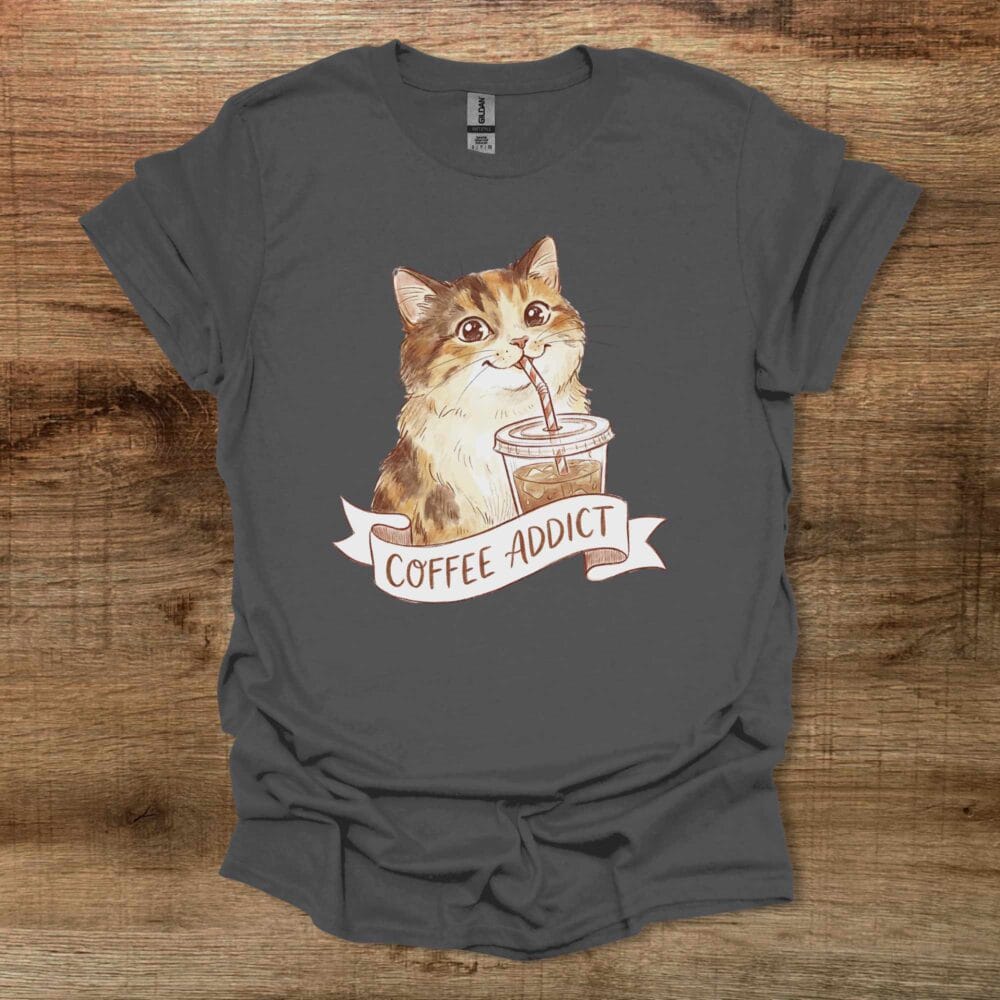 Coffee Addict Cute Cat Charocal T-Shirt Unisex Coffee Addict Cute Cat Charocal T Shirt Unisex