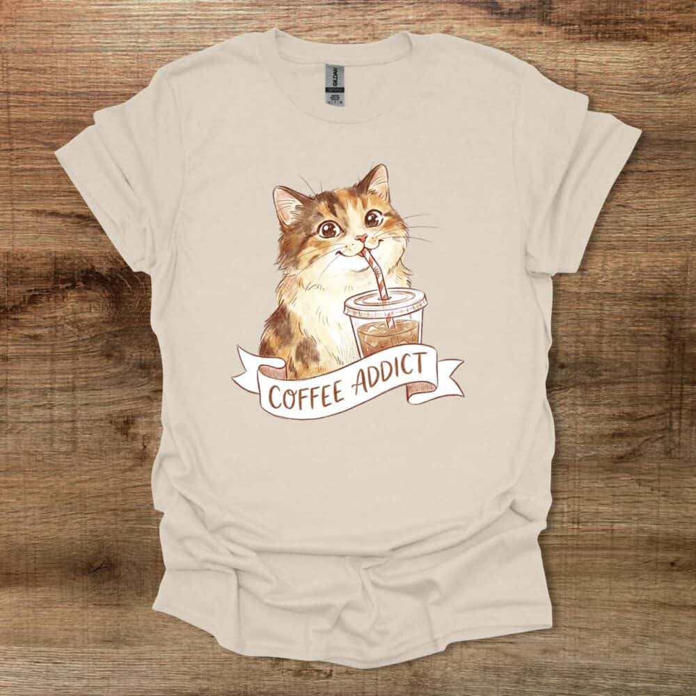 Coffee Addict Cute Cat Natural T-Shirt Unisex Coffee Addict Cute Cat Natural T Shirt Unisex