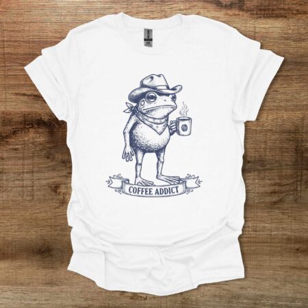 Coffee Addict Frog White T Shirt Unisex