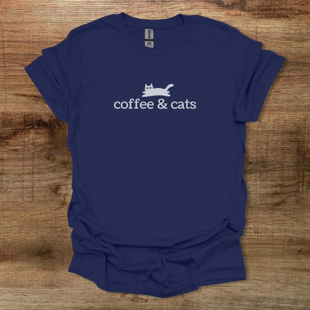 Coffee & Cats Navy T-Shirt Unisex Coffee & Cats Navy T Shirt Unisex