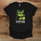 Coffee Cats and Gaming Black T Shirt Unisex