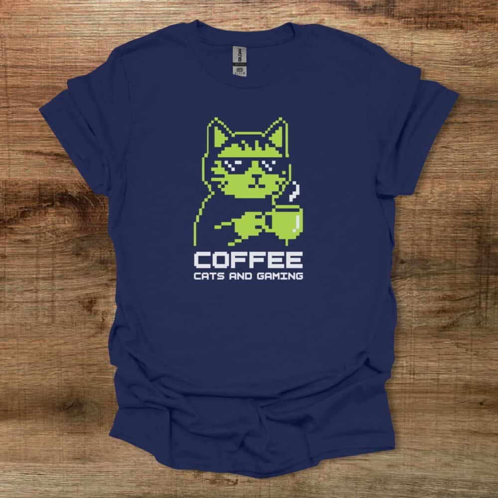 Coffee Cats and Gaming Navy T-Shirt Unisex Coffee Cats and Gaming Navy T Shirt Unisex