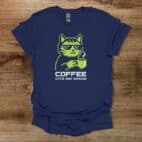 Coffee Cats and Gaming Navy T Shirt Unisex