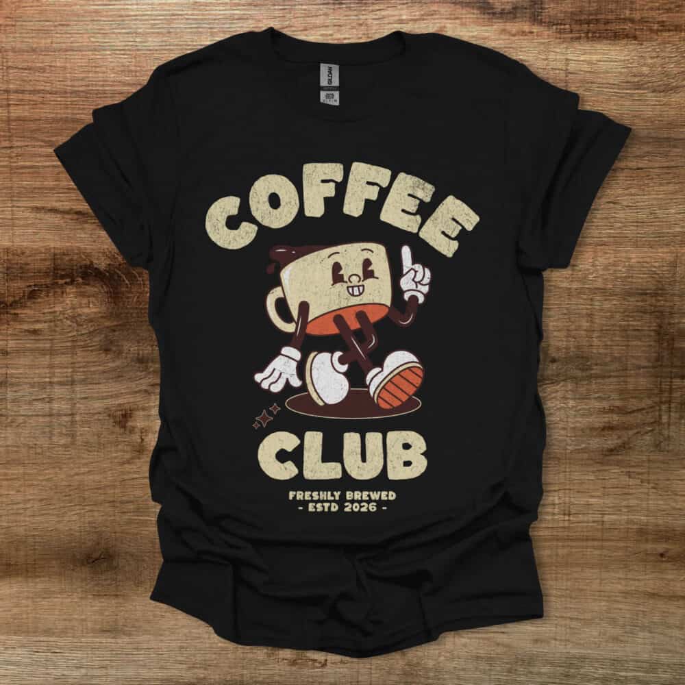 Coffee Club Mascot Freshly Brewed Black T-Shirt Unisex Coffee Club Mascot Freshly Brewed Black T Shirt Unisex