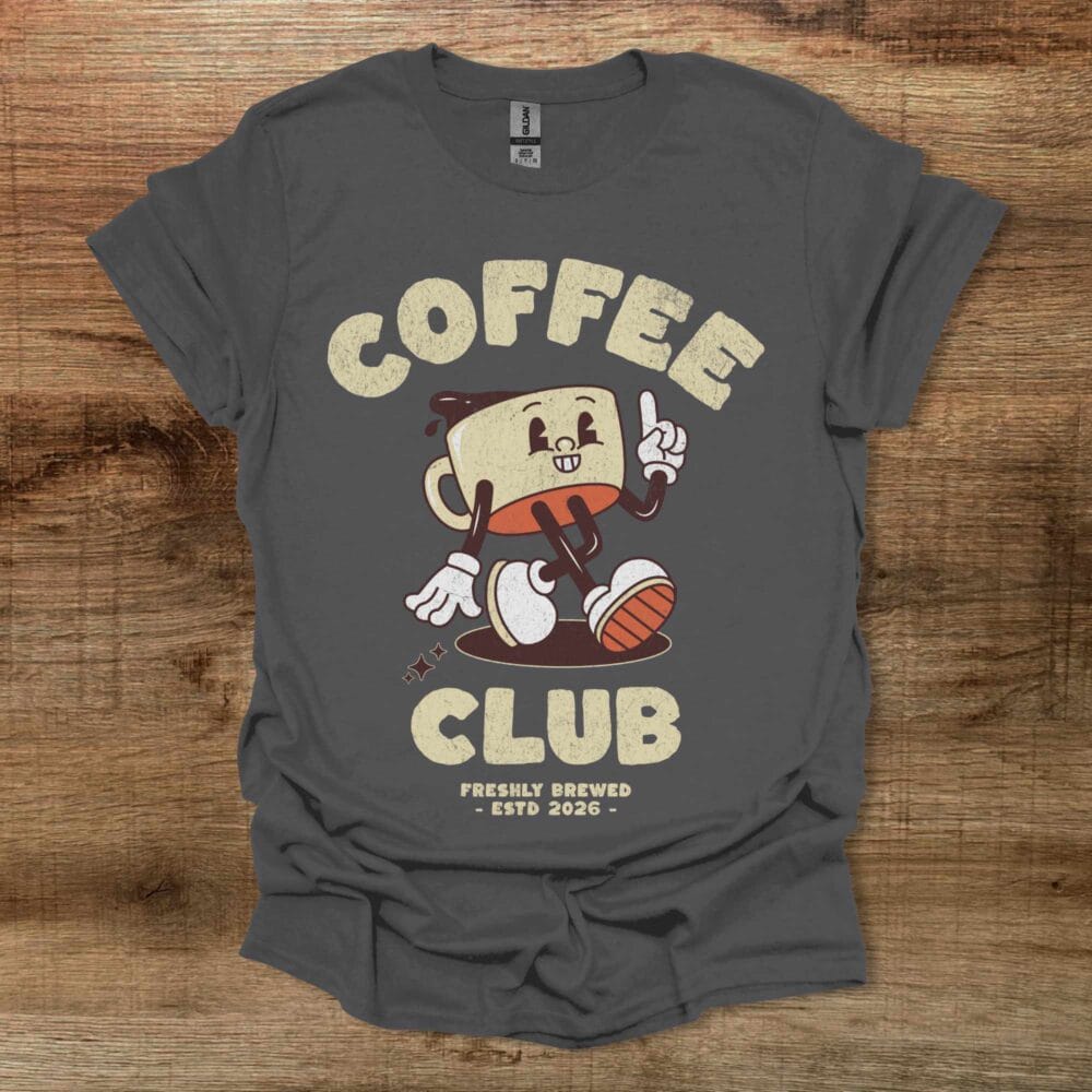 Coffee Club Mascot Freshly Brewed Charocal T-Shirt Unisex Coffee Club Mascot Freshly Brewed Charocal T Shirt Unisex