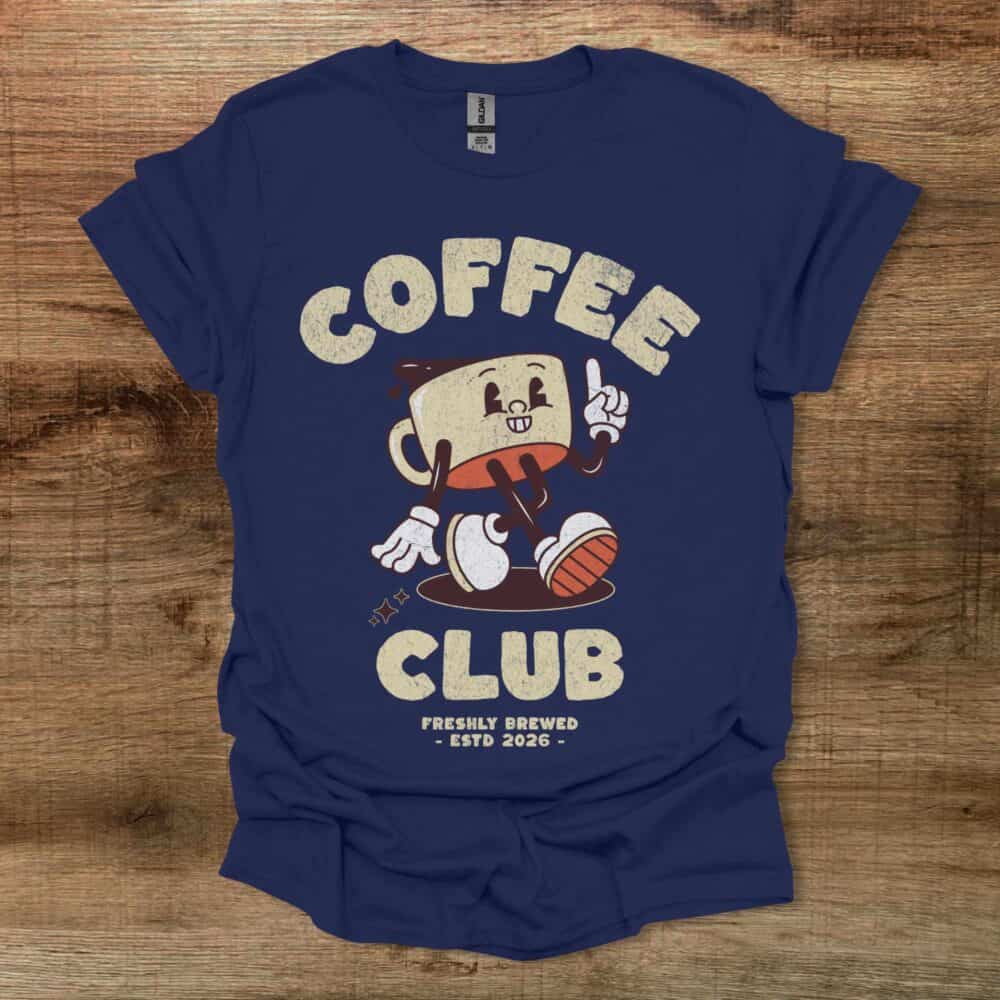 Coffee Club Mascot Freshly Brewed Navy T-Shirt Unisex Coffee Club Mascot Freshly Brewed Navy T Shirt Unisex