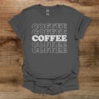 Coffee Typography Stacked Effect Charocal T Shirt Unisex