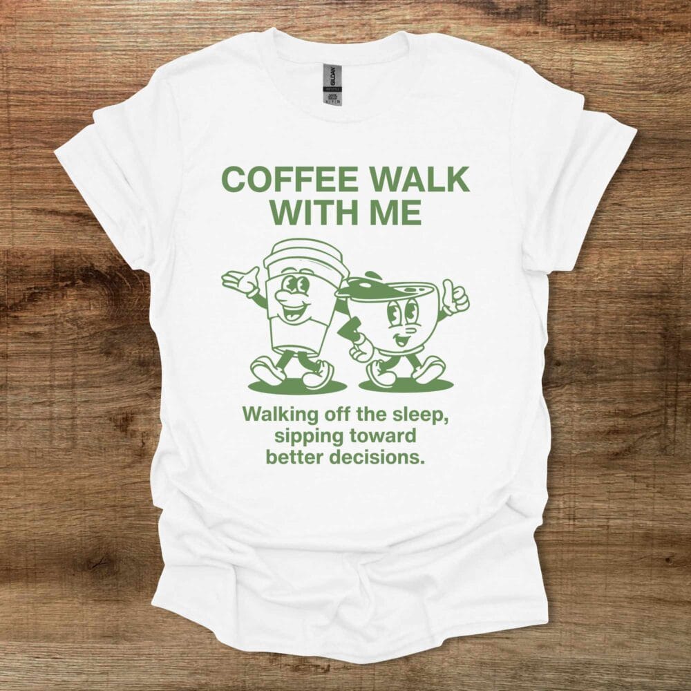 Coffee Walk With Me Mascot White T Shirt Unisex