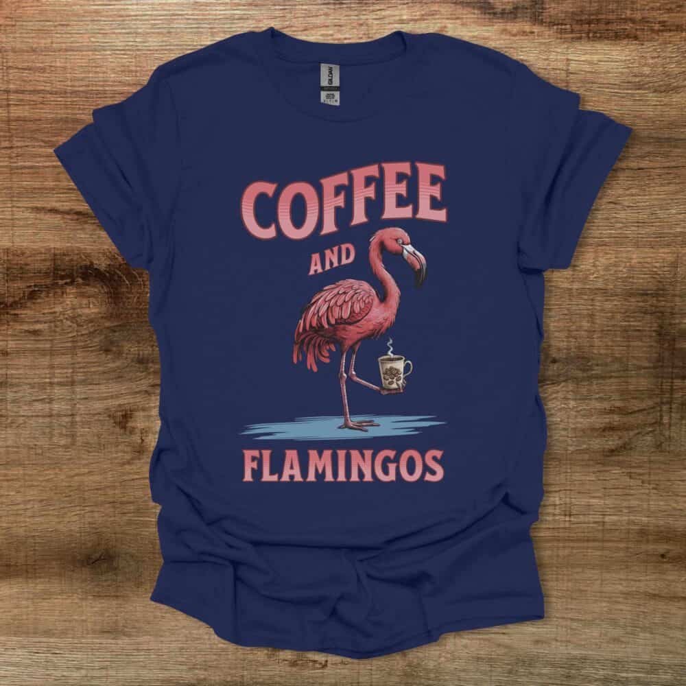 Coffee and Flamingos Navy T-Shirt Unisex Coffee and Flamingos Navy T Shirt Unisex