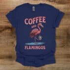 Coffee and Flamingos Navy T Shirt Unisex