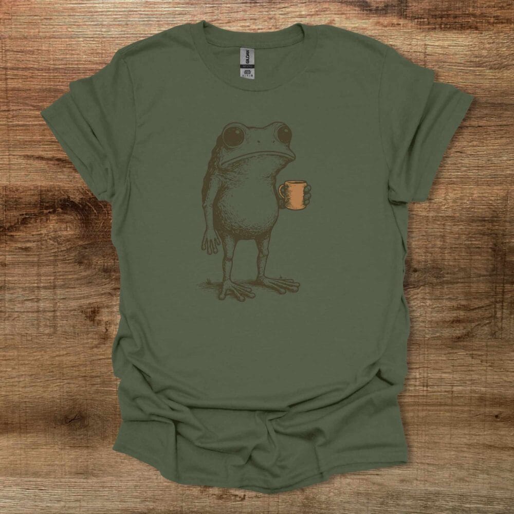 Cottage Core Boho Coffee Frog Military Green T-Shirt Unisex Cottage Core Boho Coffee Frog Military Green T Shirt Unisex