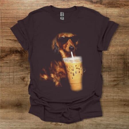 Dachshund Drinking Iced Coffee Dark Chocolate