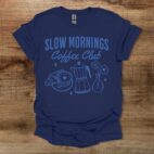 Slow Mornings Coffee Club Navy T Shirt Unisex