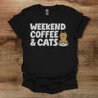 Weekend Coffee Cat Black T Shirt Unisex