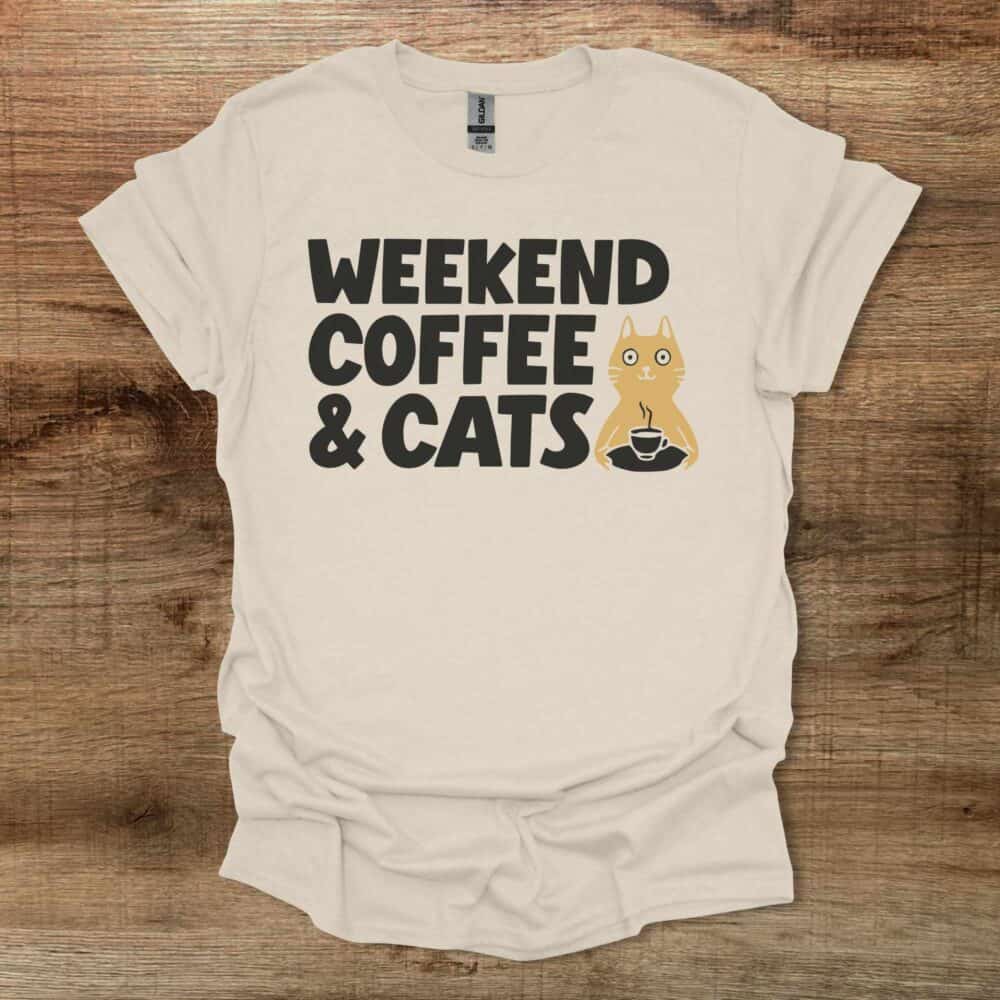 Weekend Coffee Cat Natural T-Shirt Unisex Weekend Coffee Cat Natural T Shirt Unisex