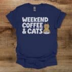 Weekend Coffee Cat Navy T Shirt Unisex