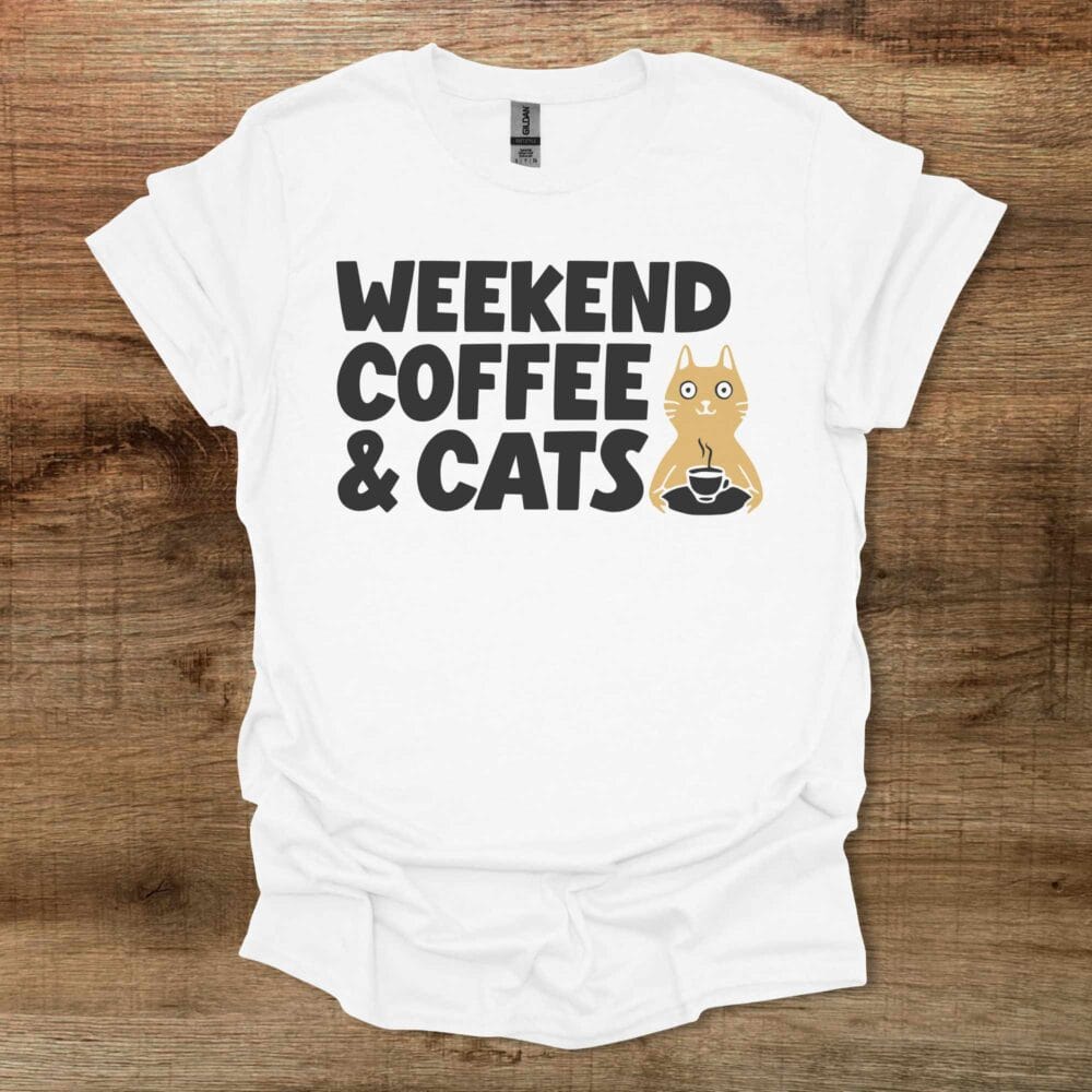 Weekend Coffee Cat White T-Shirt Unisex Weekend Coffee Cat White T Shirt Unisex