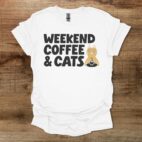 Weekend Coffee Cat White T Shirt Unisex