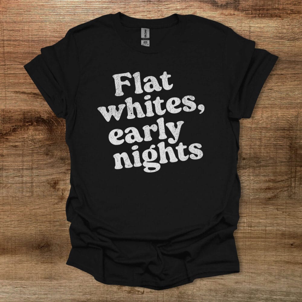 Flat Whites Early Nights Black T Shirt Unisex