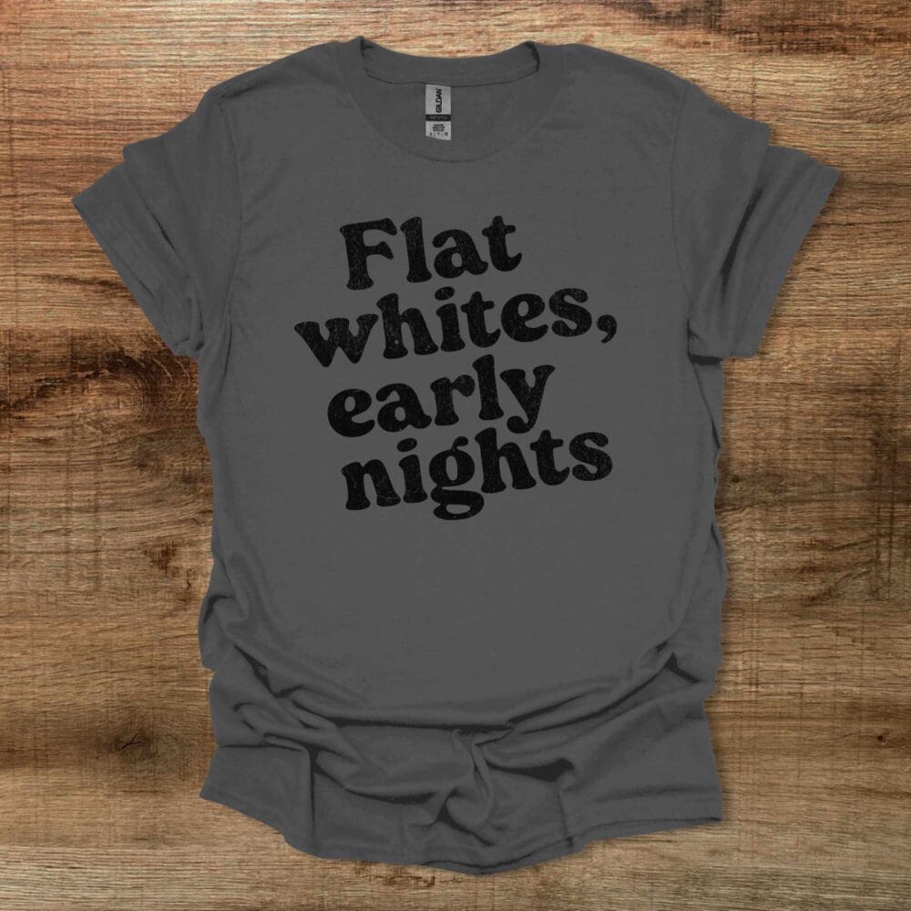 Flat Whites Early Nights Charocal T-Shirt Unisex Flat Whites Early Nights Charocal T Shirt Unisex