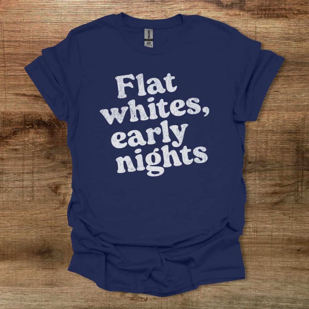 Flat Whites Early Nights Navy T-Shirt Unisex Flat Whites Early Nights Navy T Shirt Unisex