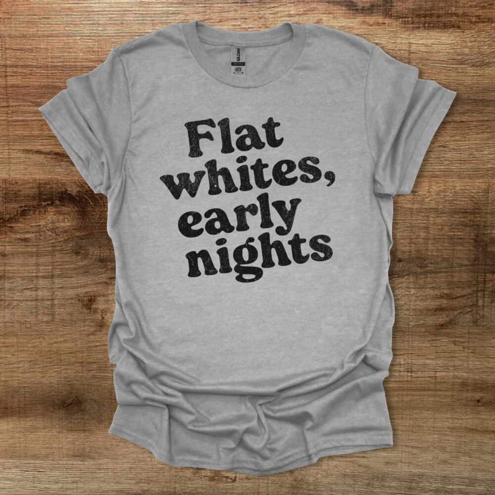 Flat Whites Early Nights Sport Grey T-Shirt Unisex Flat Whites Early Nights Sport Grey T Shirt Unisex
