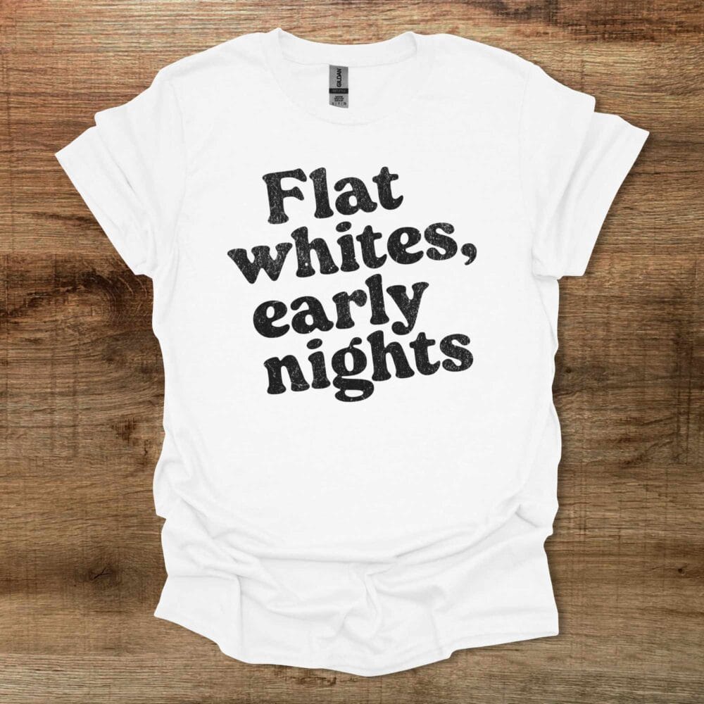 Flat Whites Early Nights White T-Shirt Unisex Flat Whites Early Nights White T Shirt Unisex