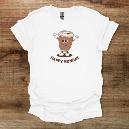 Happy Monday Coffee Mascot White T Shirt Unisex