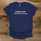 Happy People Drink Coffee & Pet Dogs Navy T Shirt Unisex