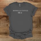 Books and Coffee Illustrated Charocal T Shirt Unisex