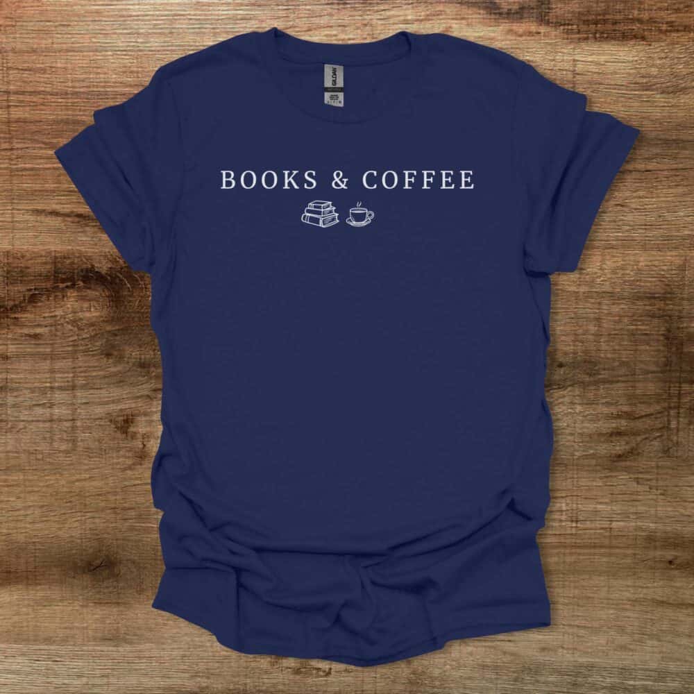 Books and Coffee Illustrated Navy T-Shirt Unisex Books and Coffee Illustrated Navy T Shirt Unisex
