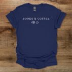 Books and Coffee Illustrated Navy T Shirt Unisex