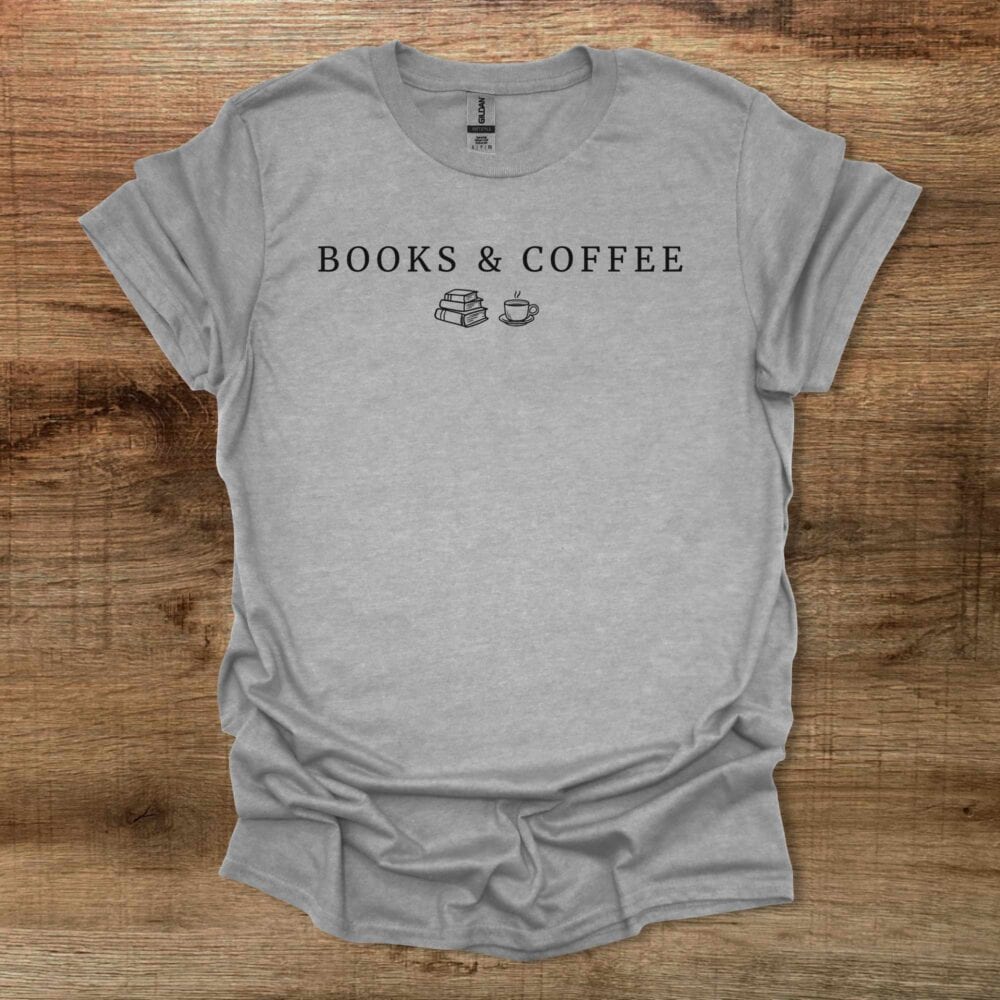 Books and Coffee Illustrated Sport Grey T-Shirt Unisex Books and Coffee Illustrated Sport Grey T Shirt Unisex