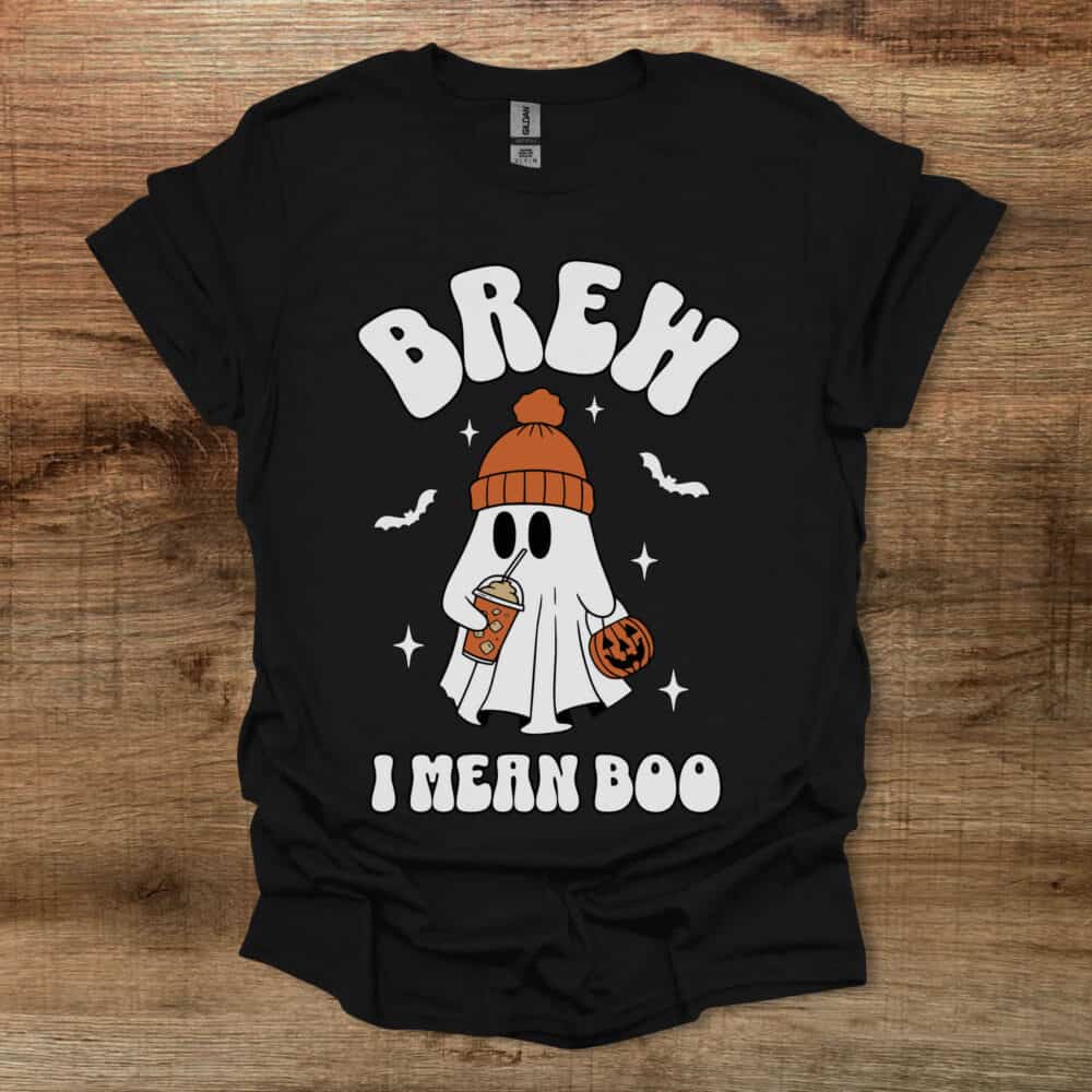 Brew I Mean Boo Halloween Coffee Black T Shirt Unisex