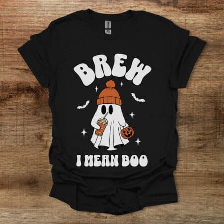 Brew I Mean Boo Halloween Coffee Black T Shirt Unisex